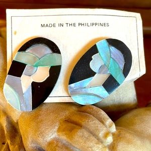 Vintage mother of pearl inlay pierced earrings.